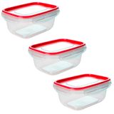 Kit Potes Herméticos De Plástico Com Travas Para Alimentos 1l 3 Peças Vermelho - Tritec