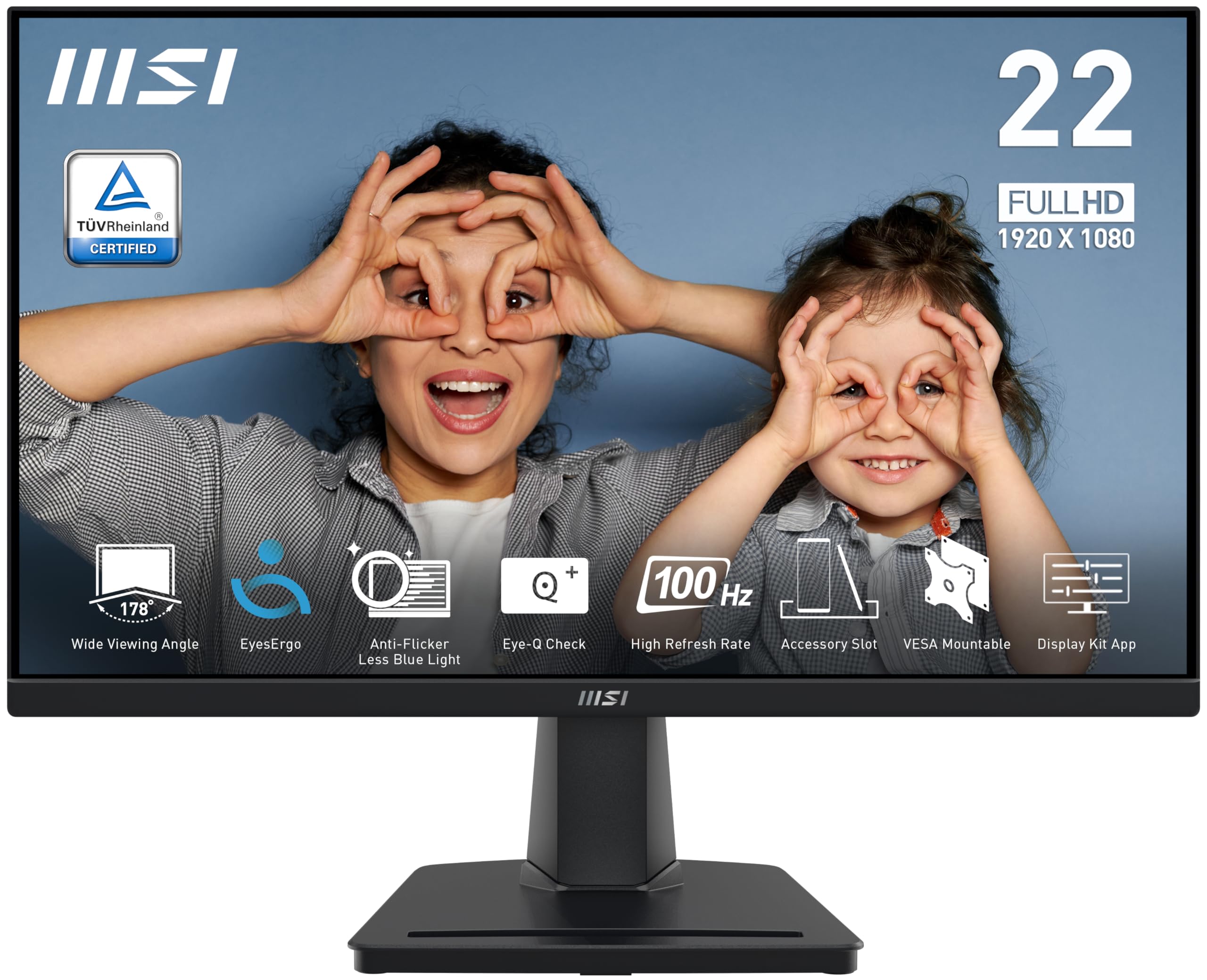 Monitor De Computador Msi Pro Mp225v 22 Polegadas Fhd 100hz Preto