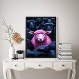 Quadro Decorativo Ovelha Rosa 24x18cm - Com Vidro