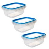 Kit Potes Herméticos De Plástico Com Travas Para Alimentos 1l 3 Peças Azul - Tritec