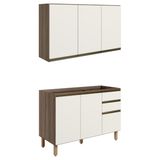 Armario Aereo Balcao Pia 120 Cm Mdf Kali Carvalho Toq Off White Cetim Nicioli