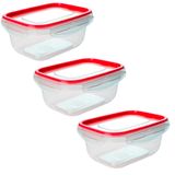 Kit Potes Herméticos De Plástico Com Travas Para Alimentos 500ml 3 Peças Vermelho - Tritec