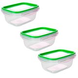 Kit Potes Herméticos De Plástico Com Travas Para Alimentos 500ml 3 Peças Verde - Tritec