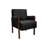 Poltrona Decorativa Base Madeira Ariana Suede Preto Matrix Preto
