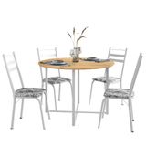 Conjunto Mesa Sala De Jantar Com 4 Cadeiras Tampo Redondo 1m Madeirado Leia Branco Floral Artefamol