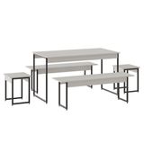 Mesa De Jantar Com 2 Bancos E 2 Banquetas Industrial Tub Branco Chess / Est.preta
