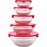 Conjunto Kit De 5 Potes De Vidro Com Tampa - Original Line (vermelho)