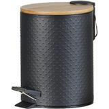 Lixeira Classic Aço Inox Tampa Em Bambu 5l 25x20x20cm Preto