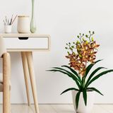 5 Orquídeas Dançante Artificial Revestida Em Silicone Com Haste Flexível - Branco E Laranja