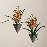 2 Orquídeas Artificiais Beleza Duradoura Para Decoração De Vasos E Quadros - Branco E Laranja