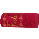 Kit 5 Toalha De Rosto Feliz Natal Bordada Jacquard 45x68 Pérola Vermelho