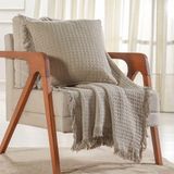 Kit Manta E Capa De Almofada Decorativa Para Sofá Waffle 100% Algodão 120x150cm Cashmere