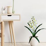 5 Orquídeas Dançante Artificial Revestida Em Silicone Com Haste Flexível - Branco E Laranja