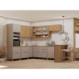 Cozinha Modulada Completa De Canto 10 Peças Com Tampo Lumina Cinammon/freijó