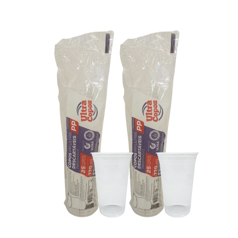 2 Pacotes De Copo De 770ml Transparente Liso Pp Ultra Copos Replast Com 25 Unidades