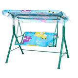 Cadeira Balanço Infantil 2 Lugares Com Cobertura Verde, Banco Confortável Para Crianças, Ideal Para Jardim, Varanda E Á