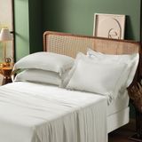 Jogo De Cama 100% Bambu Fibras Naturais 4 Peças 350 Fios Branco - Queen