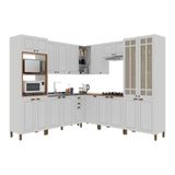 Cozinha Modulada 20 Portas 2 Gavetas Com Vidro Reflecta Firenze Branco Indekes Branco