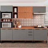 Armário De Cozinha Completa Castanha 2700mm 5 Peças - Cinza/freijó