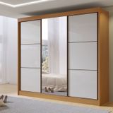 Guarda-roupa Casal 3 Portas De Correr Com Espelho 100 % Mdf Cristal Cinamomo/off White