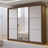 Guarda-roupa Casal 3 Portas De Correr Com Espelho 100 % Mdf Cristal Castanho/off White