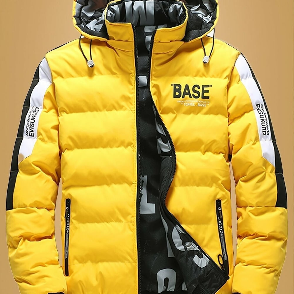 Jaqueta Parka Masculina Dupla Face Com Capuz Amarelo G