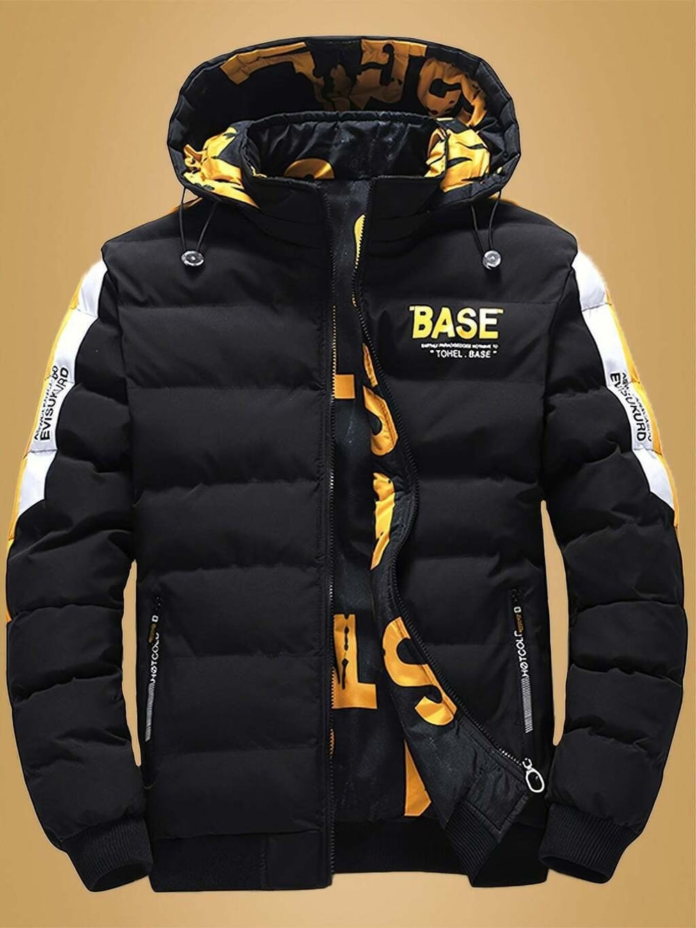 Jaqueta Parka Masculina Dupla Face Com Capuz Preto Gg