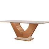 Mesa Para Sala De Jantar Retangular Tampo Com Vidro Safira Castanho Cinamomo / Off White