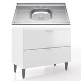 Balcão De Cozinha Com Pia Inox 100cm Pérola Z34 Branco - Mpozenato