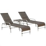 2 Espreguiçadeiras Catar E Mesa Para Piscina Jardim Varanda Pedra Ferro