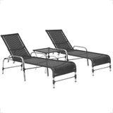 2 Espreguiçadeiras Catar E Mesa Para Piscina Jardim Varanda Preto