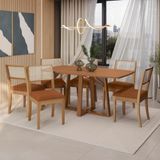 Conjunto Sala De Jantar Madeira Maciça 6 Cadeiras Kappesberg Bouclé Terracota