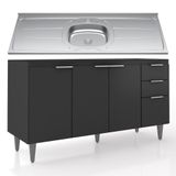 Balcão De Cozinha Com Pia Inox 150cm Pérola Z34 Preto - Mpozenato