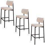 Banqueta Alta Bar Estofada Kit 3 Ella M25 Linho Palha - Mpozenato