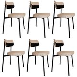 Cadeira De Jantar Estofada Kit 6 Ella M25 Linho Areia-preto - Mpozenato