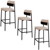 Banqueta Alta Bar Estofada Kit 3 Ella M25 Linho Areia-preto - Mpozenato