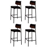Banqueta Alta Bar Estofada Kit 4 Ella M25 Linho Preto-marrom - Mpozenato