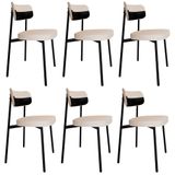 Cadeira De Jantar Estofada Kit 6 Ella M25 Linho Palha-preto - Mpozenato