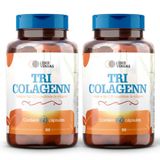 Tri Colagenn 500mg Com 60 Cáp - 2 Potes Colágeno Tipo I, Ii E Peptídeos Bioativos Para Pele, Articulações E Juve