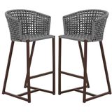 2 Banqueta Bali Em Alumínio E Corda Náutica Trama Original Prata