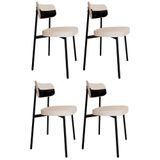 Cadeira De Jantar Estofada Kit 4 Ella M25 Linho Palha-preto - Mpozenato