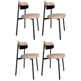 Cadeira De Jantar Estofada Kit 4 Ella M25 Linho Areia-preto - Mpozenato