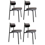 Cadeira De Jantar Estofada Kit 4 Ella M25 Linho Cinza-preto - Mpozenato