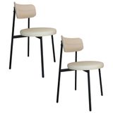 Cadeira De Jantar Estofada Kit 2 Nyka M25 Linho Areia - Mpozenato
