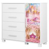 Cômoda Infantil Para Quarto 80cm 4 Gavetas Carruagem Rosa Z53 - Mpozenato