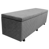 Calçadeira Baú Solteiro 90cm Estofada Liz S05 Suede Bordado Cinza - Mpozenato