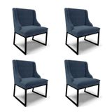Cadeira Sala De Jantar Industrial Preto Kit 4 Liz Suede Azul M D03 - D&#39;rossi