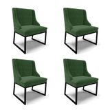 Cadeira Sala De Jantar Industrial Preto Kit 4 Liz Suede Verde D03 - D&#39;rossi
