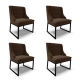Cadeira Sala De Jantar Industrial Preto Kit 4 Liz Suede Marrom D03 - D&#39;rossi