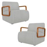 Poltrona Decorativa Orgânica Para Sala Kit 2 Belarus Z08 Boucle Cinza Claro - Mpozenato
